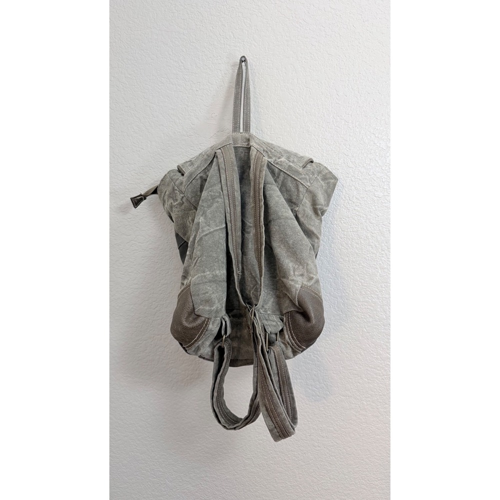 Myra Bag Chateau Marseille Upcycled Canvas Leather Backpack Grey Brown Vintage - Picture 8 of 8